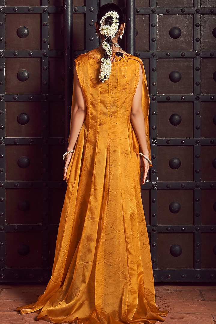 Ochre Yellow Bemberg Silk Printed Pant Set by Megha Pitti at Pernia's Pop Up Shop