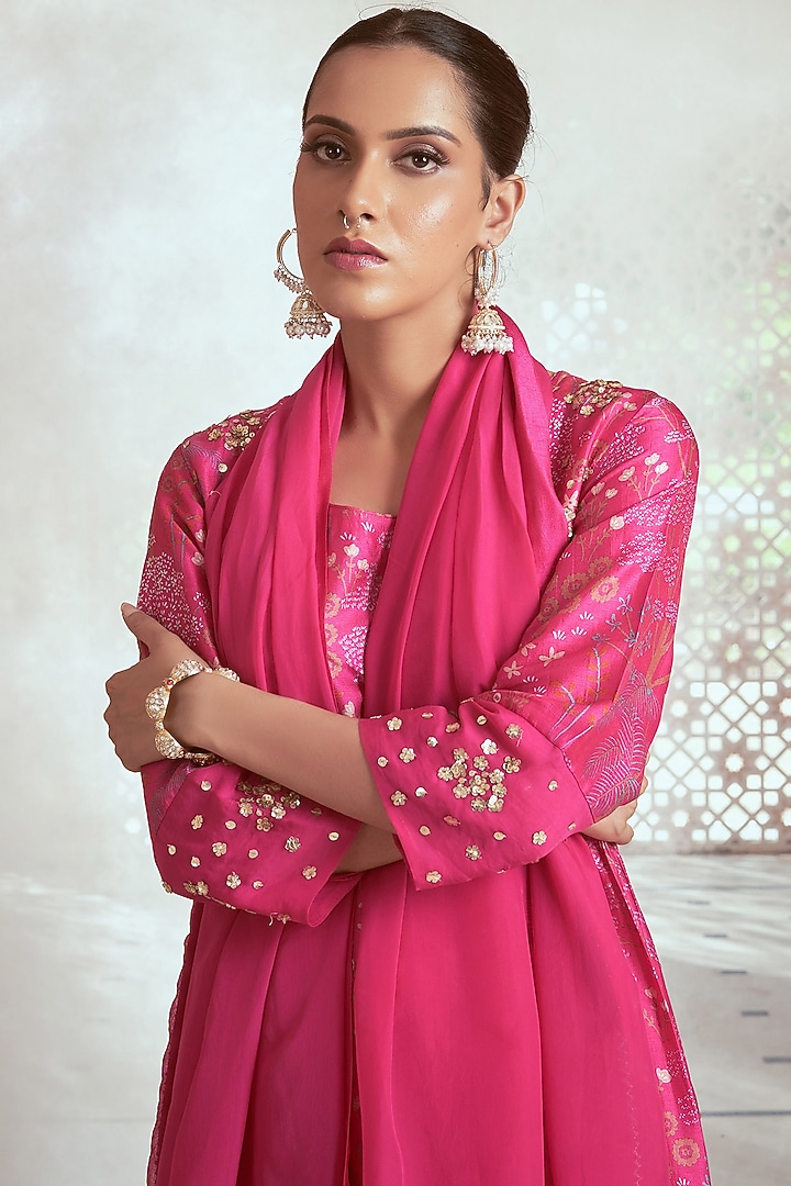 Pink Bemberg Silk Printed Kurta Set by Megha Pitti at Pernia's Pop Up Shop