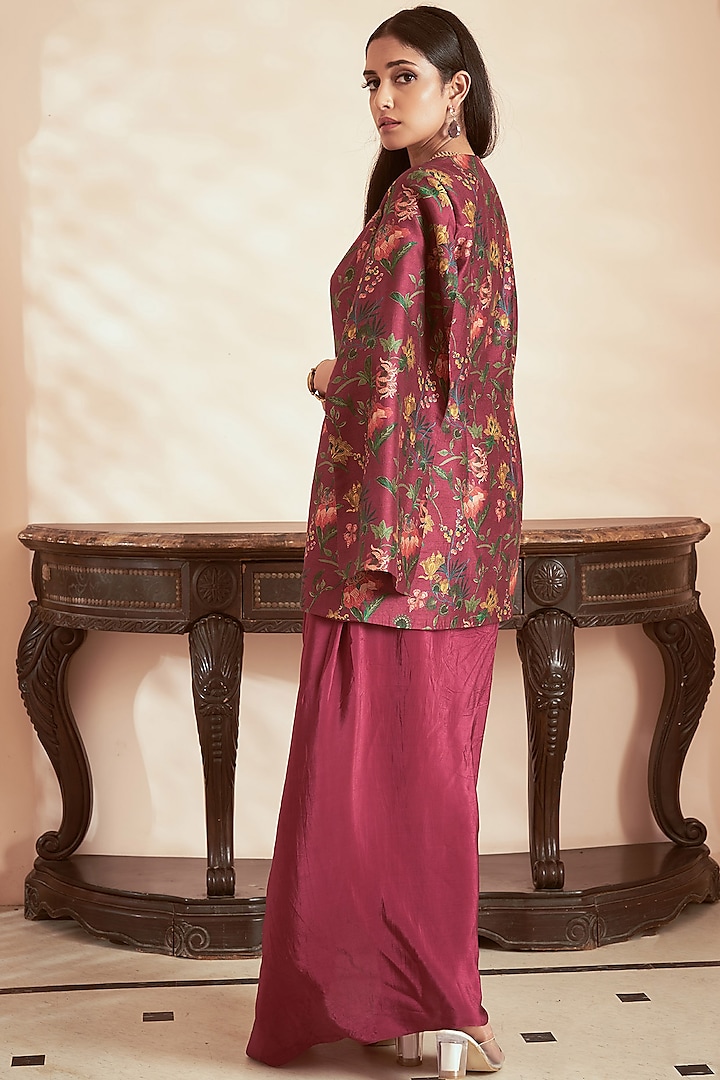 Dark Magenta Bemberg Crepe Draped Party Wear Gown by Megha Pitti at Pernia's Pop Up Shop