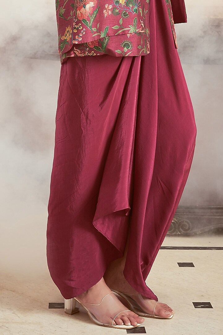 Dark Magenta Bemberg Crepe Draped Party Wear Gown by Megha Pitti at Pernia's Pop Up Shop