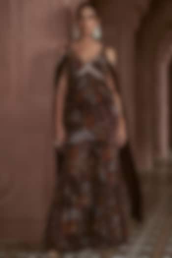 Dark Brown Bemberg Crepe Party Wear Sharara Set by Megha Pitti at Pernia's Pop Up Shop