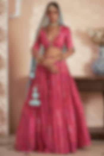 Pink Bemberg Silk Printed Wedding Lehenga Set by Megha Pitti at Pernia's Pop Up Shop