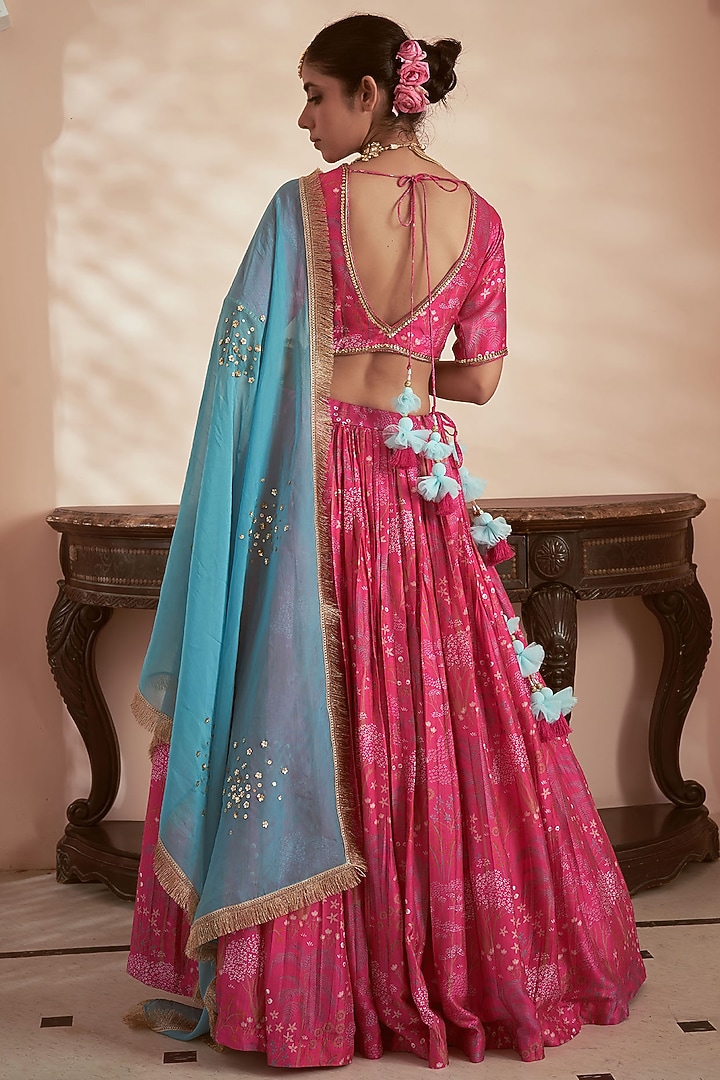 Pink Bemberg Silk Printed Wedding Lehenga Set by Megha Pitti at Pernia's Pop Up Shop