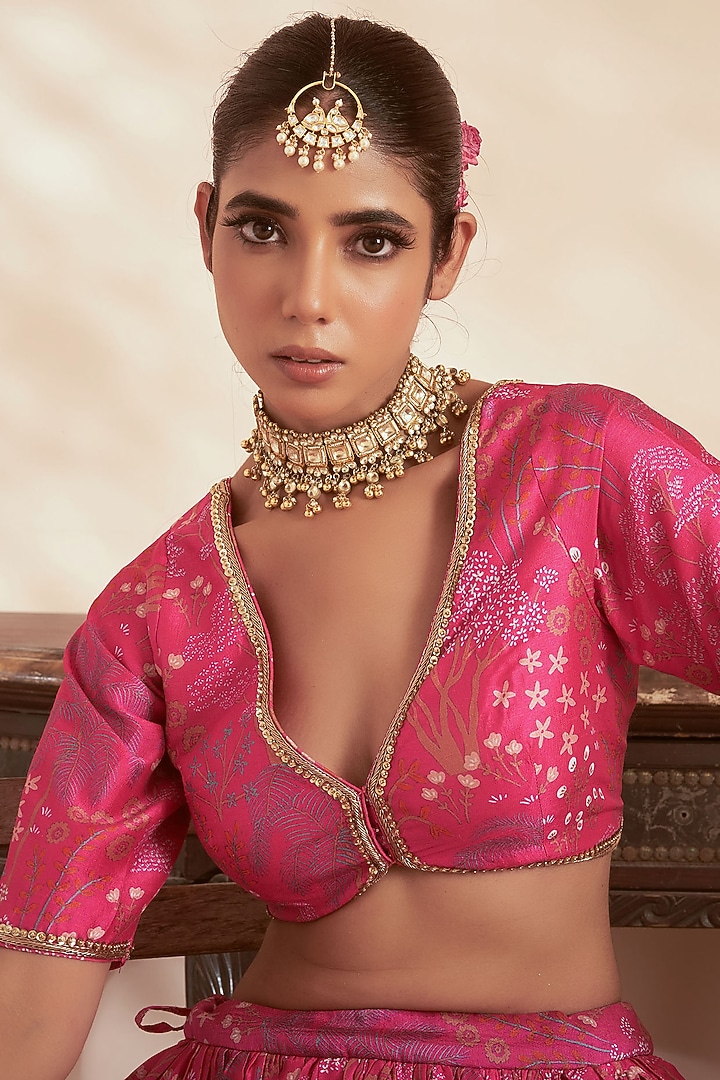 Pink Bemberg Silk Printed Wedding Lehenga Set by Megha Pitti at Pernia's Pop Up Shop