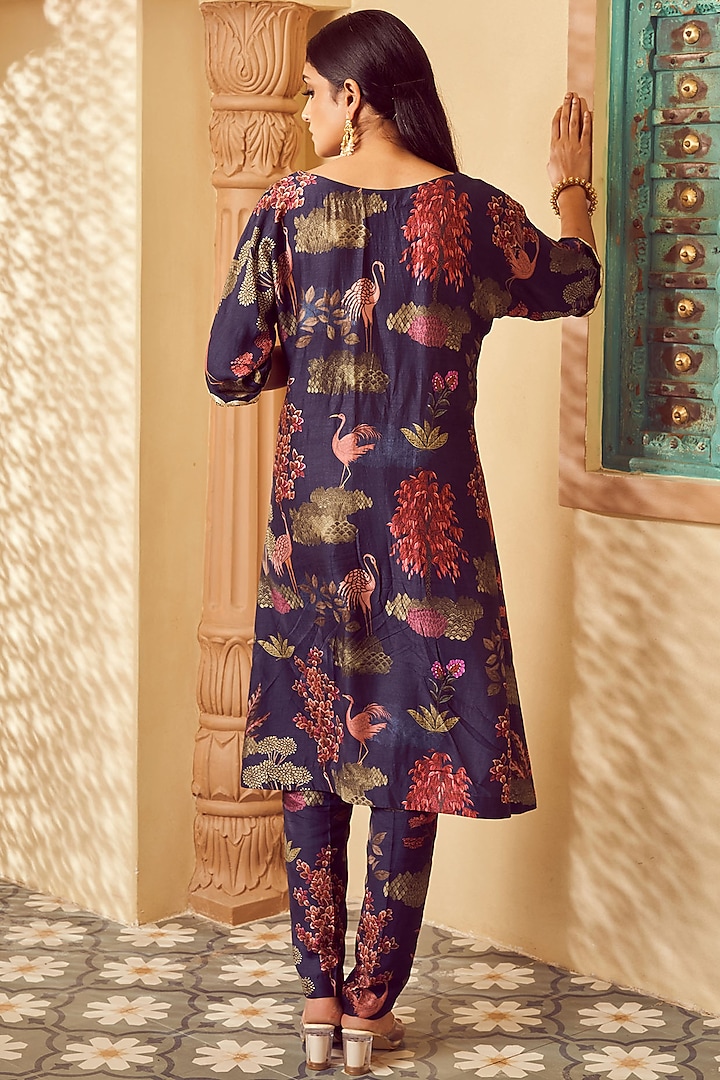 Blue Bemberg Silk Printed Kurta Set by Megha Pitti at Pernia's Pop Up Shop