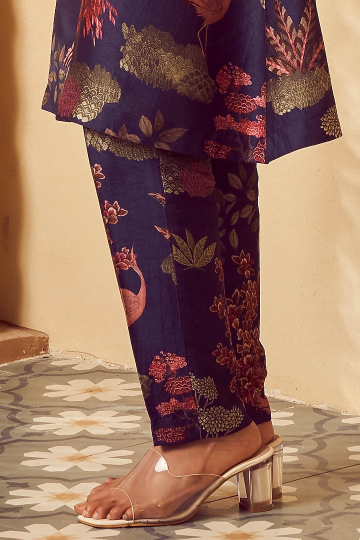 Blue Bemberg Silk Printed Kurta Set by Megha Pitti at Pernia's Pop Up Shop