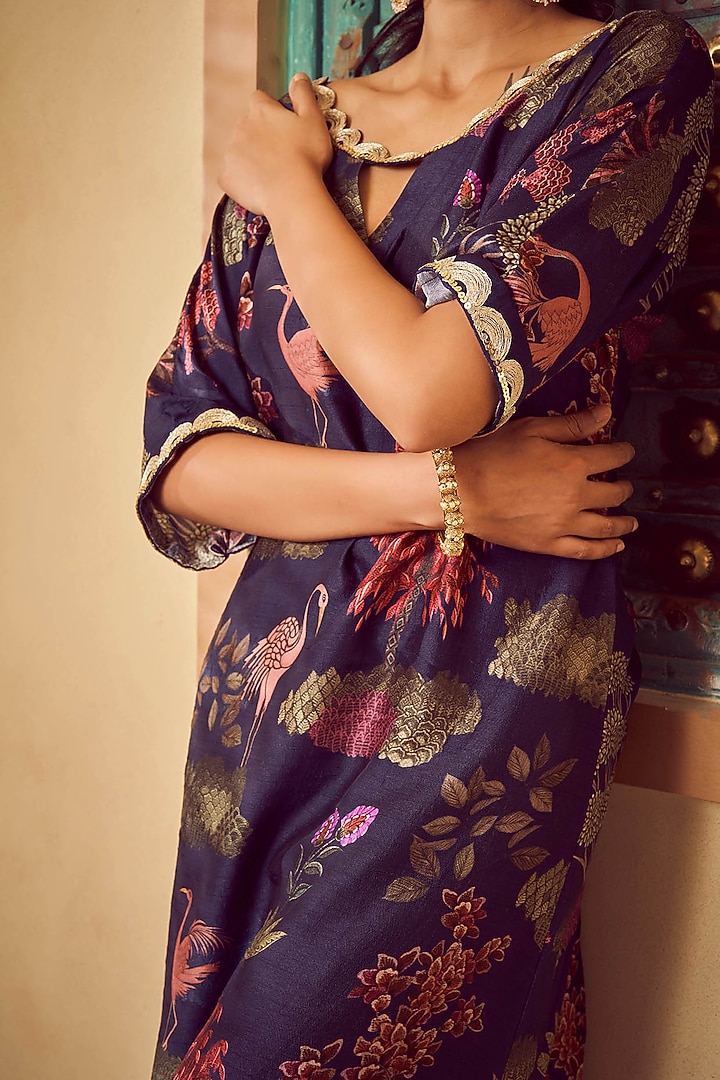 Blue Bemberg Silk Printed Kurta Set by Megha Pitti at Pernia's Pop Up Shop