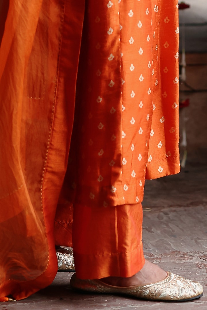 Orange Dupion Silk Zardosi Hand Embroidered & Printed Kurta Set by Megha Pitti at Pernia's Pop Up Shop