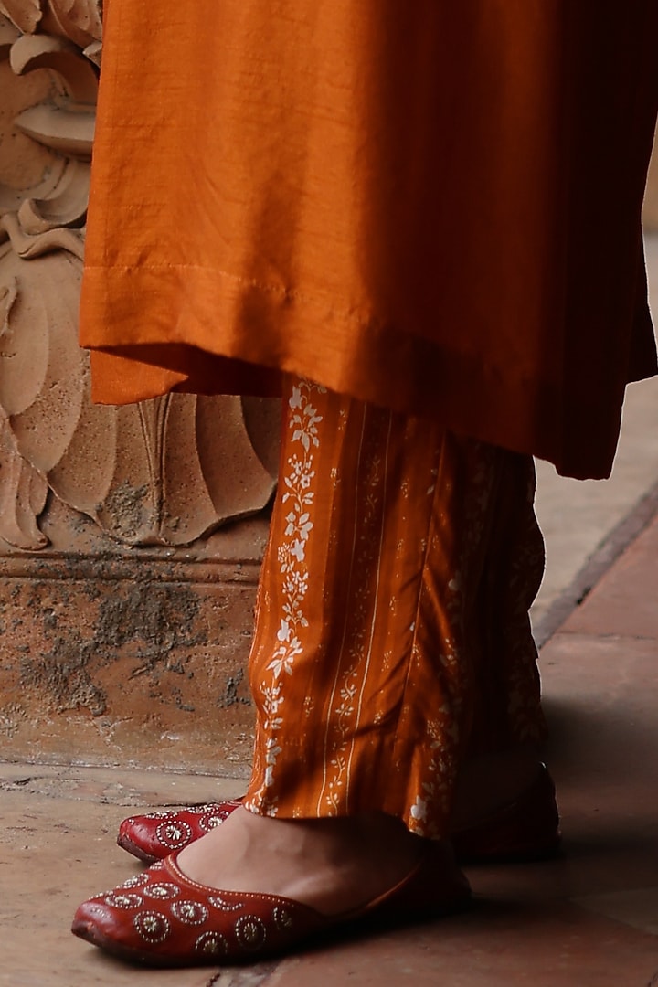 Orange Dupion Silk Hand Embroidered Kurta Set by Megha Pitti at Pernia's Pop Up Shop