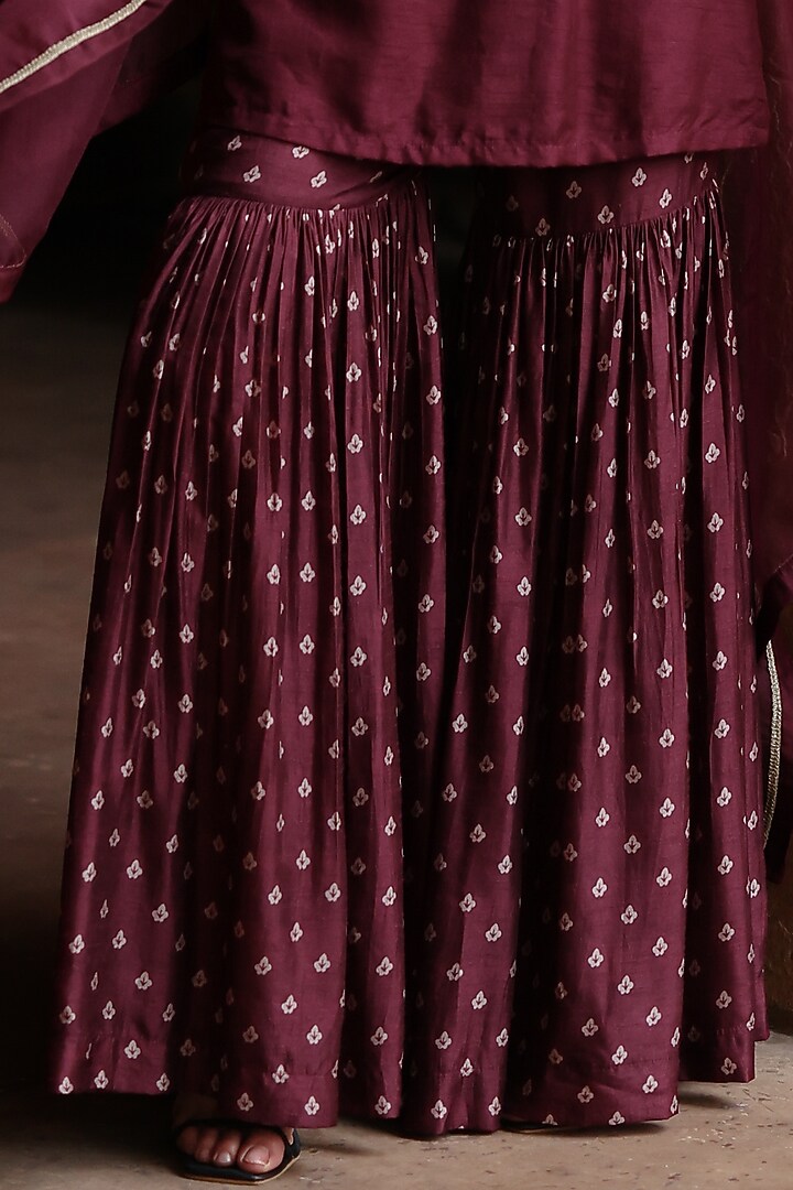 Wine Dupion Silk Printed Party Wear Sharara Set by Megha Pitti at Pernia's Pop Up Shop