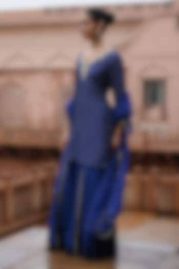 Blue Dupion Silk Kalidar Sharara Set by Megha Pitti at Pernia's Pop Up Shop