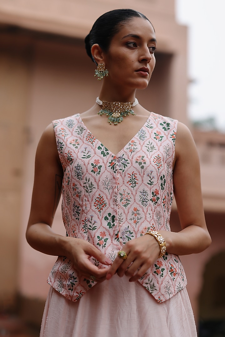 Pastel Pink Silk Skirt Set by Megha Pitti at Pernia's Pop Up Shop