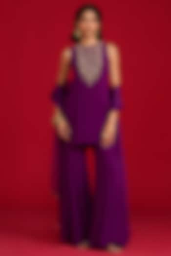 Purple Crepe Party Wear Sharara Set by Megha Pitti at Pernia's Pop Up Shop