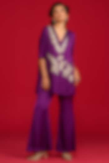 Purple Modal Satin Hand Embroidered Co-Ord Set by Megha Pitti at Pernia's Pop Up Shop