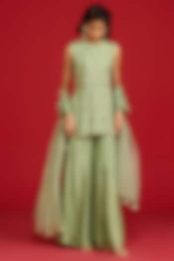 Sage Green Habutai Silk Kalidar Party Wear Sharara Set by Megha Pitti at Pernia's Pop Up Shop