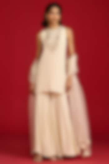 Ivory Crepe Kalidar Gharara Set by Megha Pitti at Pernia's Pop Up Shop