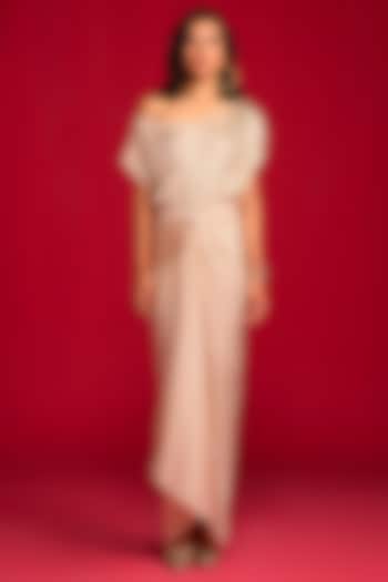 Champagne Modal Satin Draped Skirt Set by Megha Pitti at Pernia's Pop Up Shop