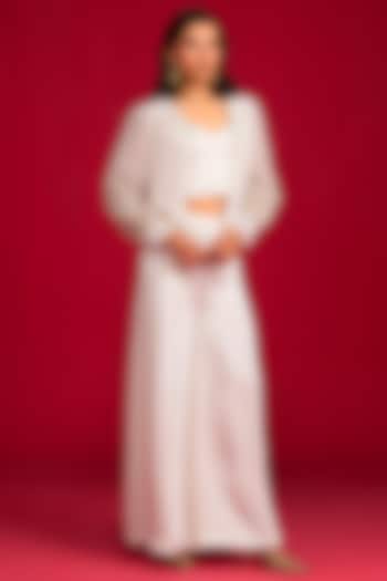 Ivory Linen Satin Flared Pant Set by Megha Pitti at Pernia's Pop Up Shop