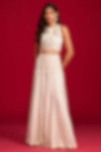 Ivory Habutai Silk Kalidar Flared Pant Set by Megha Pitti at Pernia's Pop Up Shop