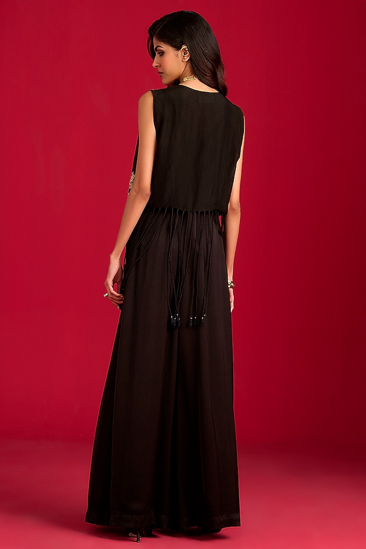 Black Modal Satin Jumpsuit With Embroidered Jacket by Megha Pitti at Pernia's Pop Up Shop