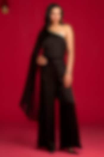 Black Modal Satin & Organza Co-Ord Set by Megha Pitti at Pernia's Pop Up Shop