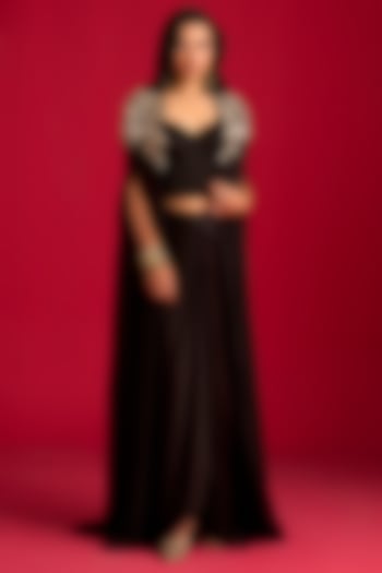 Black Modal Satin Draped Skirt Set by Megha Pitti at Pernia's Pop Up Shop