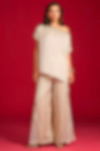 Ivory Modal Satin Hand Embroidered Co-Ord Set by Megha Pitti at Pernia's Pop Up Shop