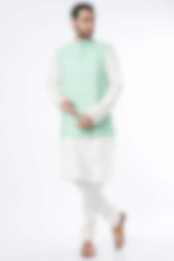 Green Bundi Jacket With Gota Work by Mehraab Men