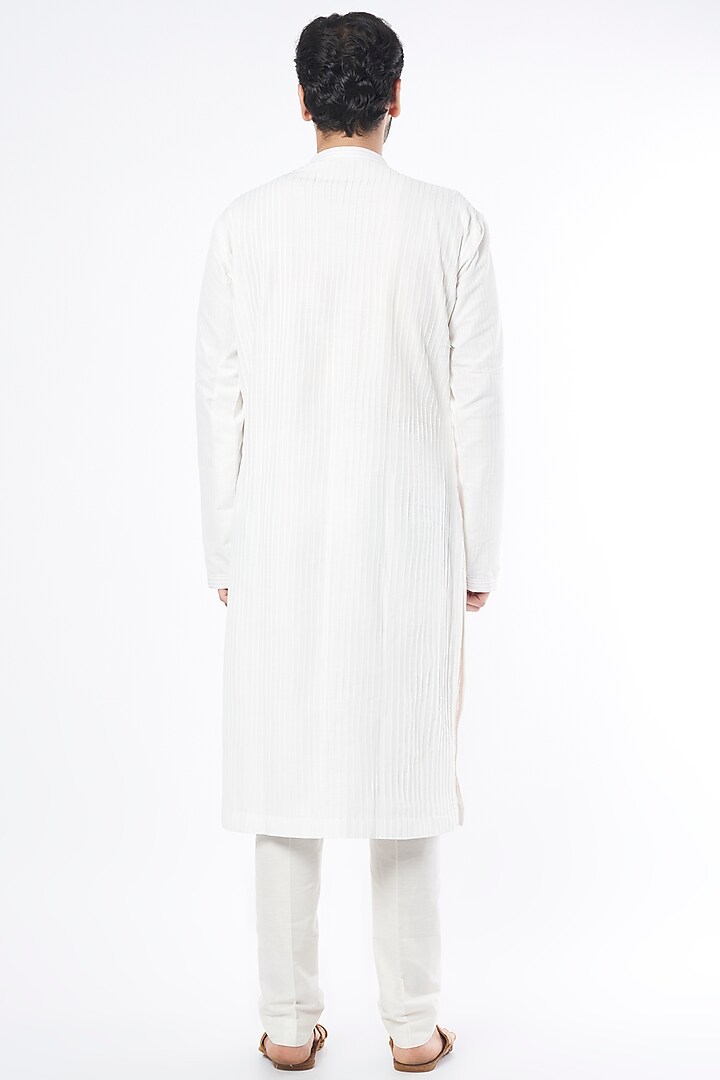 Ivory Cotton Silk Kurta Set by Mehraab Men at Pernia's Pop Up Shop