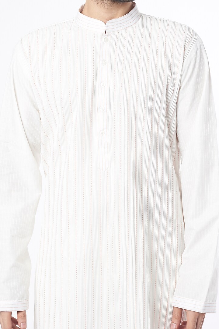 Ivory Cotton Silk Kurta Set by Mehraab Men at Pernia's Pop Up Shop