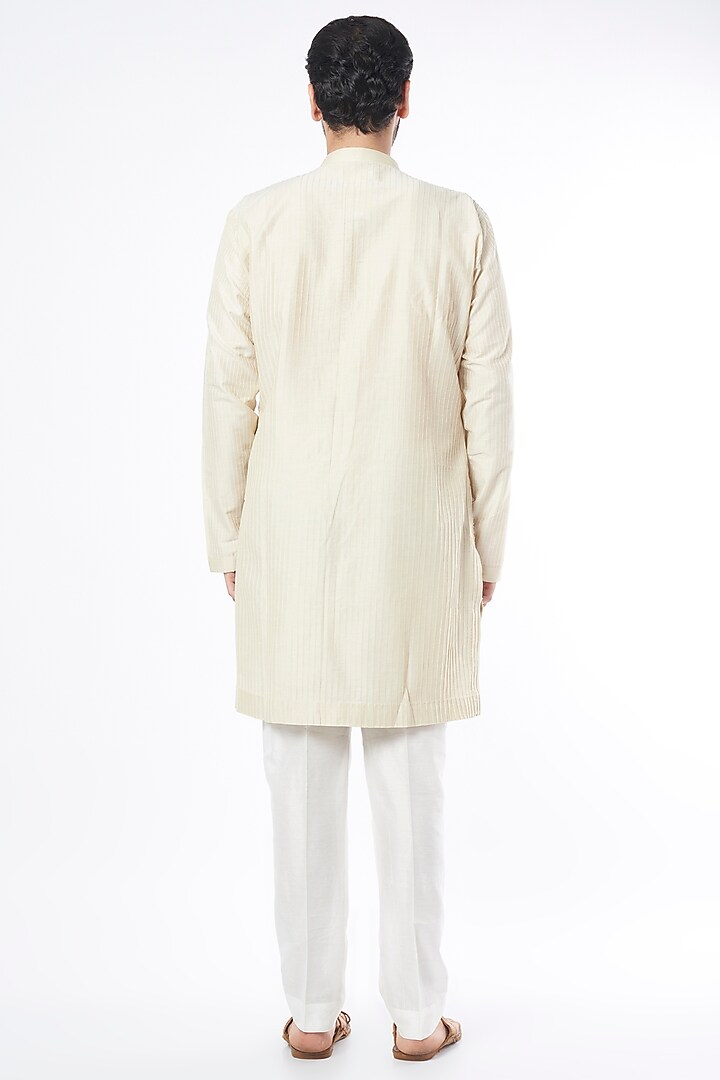 Dull Ivory Cotton Silk Kurta Set by Mehraab Men at Pernia's Pop Up Shop