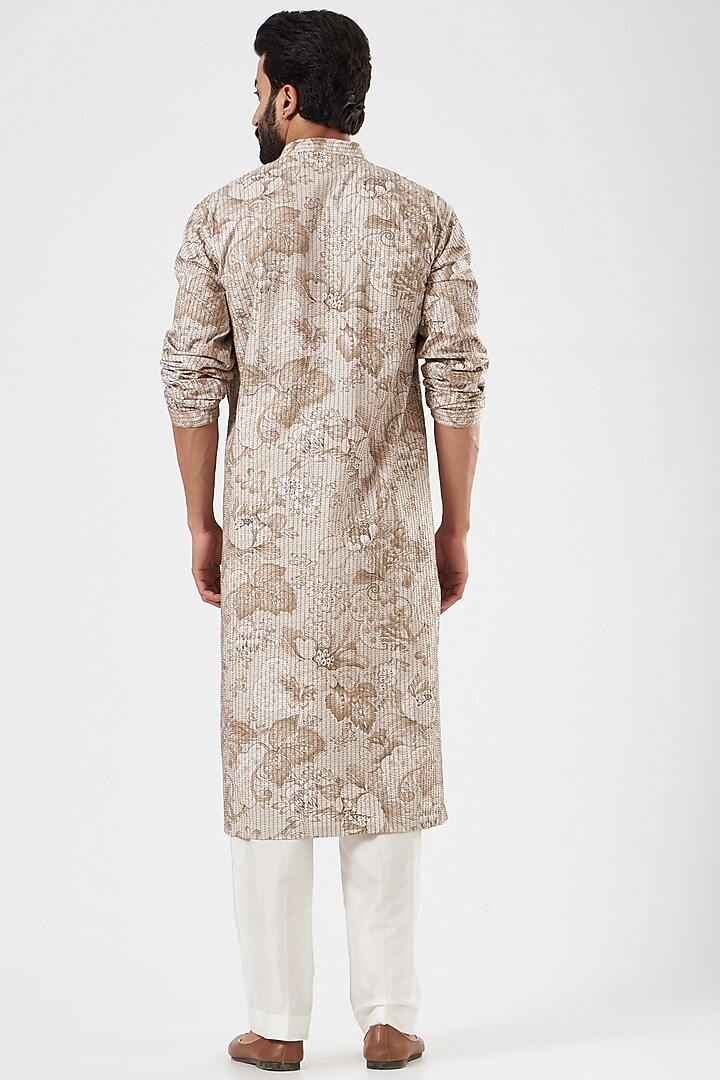 Dull Ivory Floral Printed Kurta Set by Mehraab Men at Pernia's Pop Up Shop
