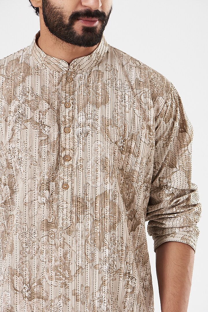 Dull Ivory Floral Printed Kurta Set by Mehraab Men at Pernia's Pop Up Shop