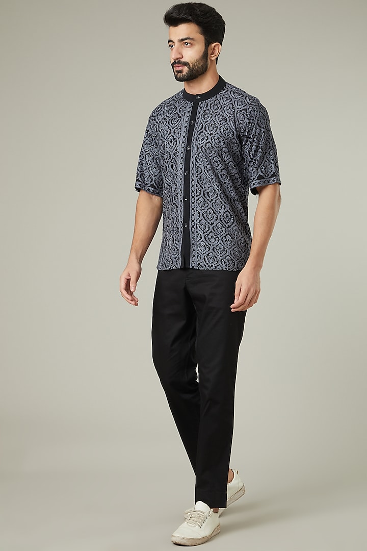 Black Embroidered Shirt by Mehraab Men