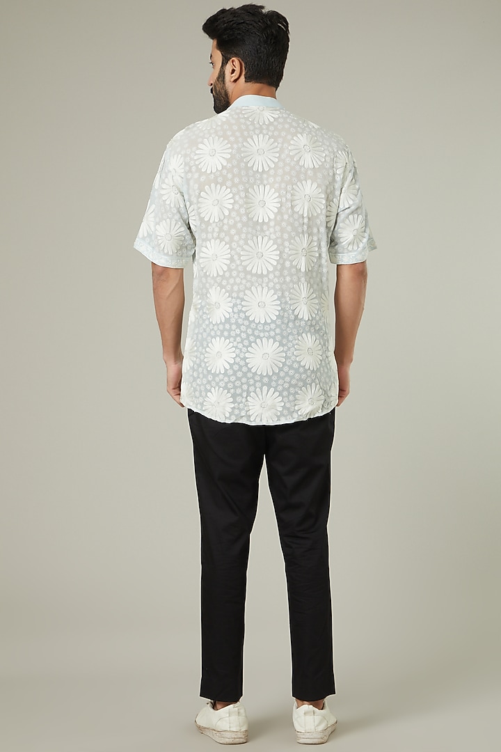 Aqua Blue Aari Embroidered Wedding Shirt by Mehraab Men at Pernia's Pop Up Shop