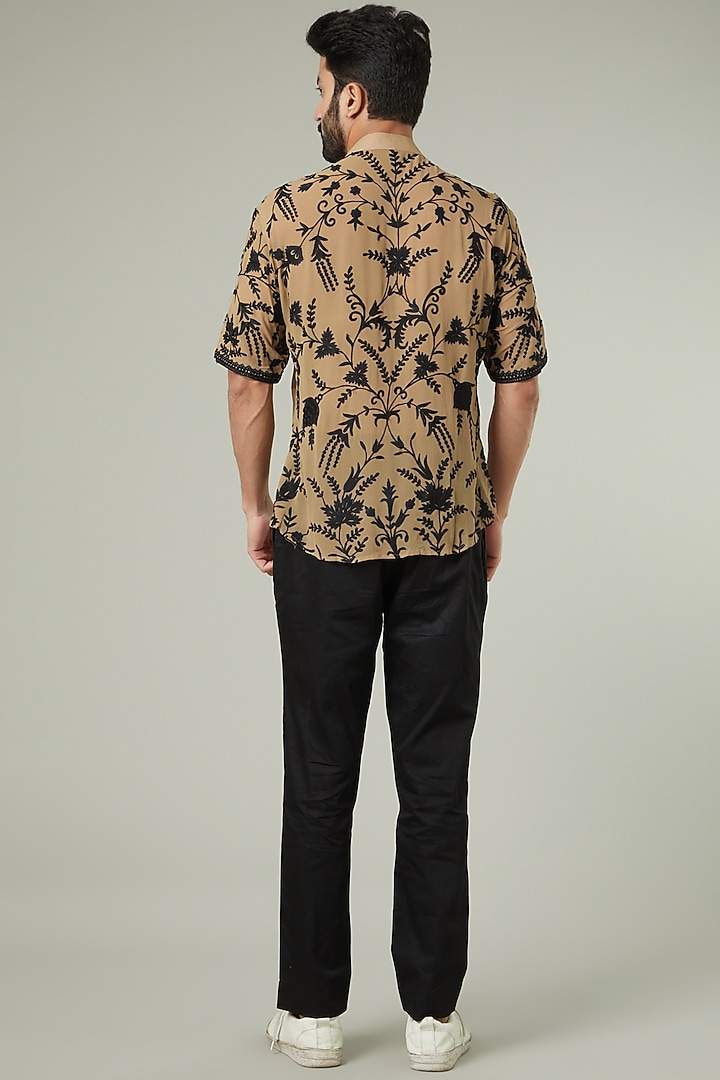 Camel Colored Embroidered Wedding Shirt by Mehraab Men at Pernia's Pop Up Shop