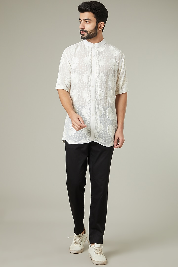 White Embroidered Shirt by Mehraab Men