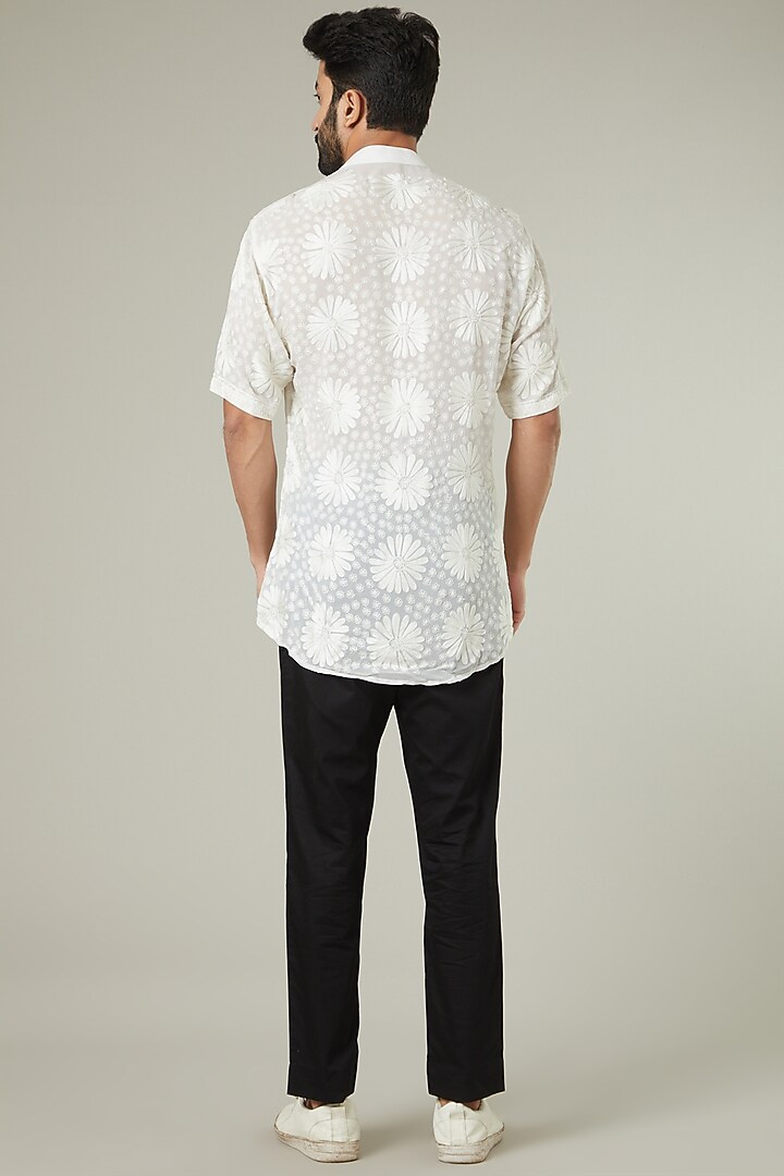 White Embroidered Wedding Shirt by Mehraab Men at Pernia's Pop Up Shop