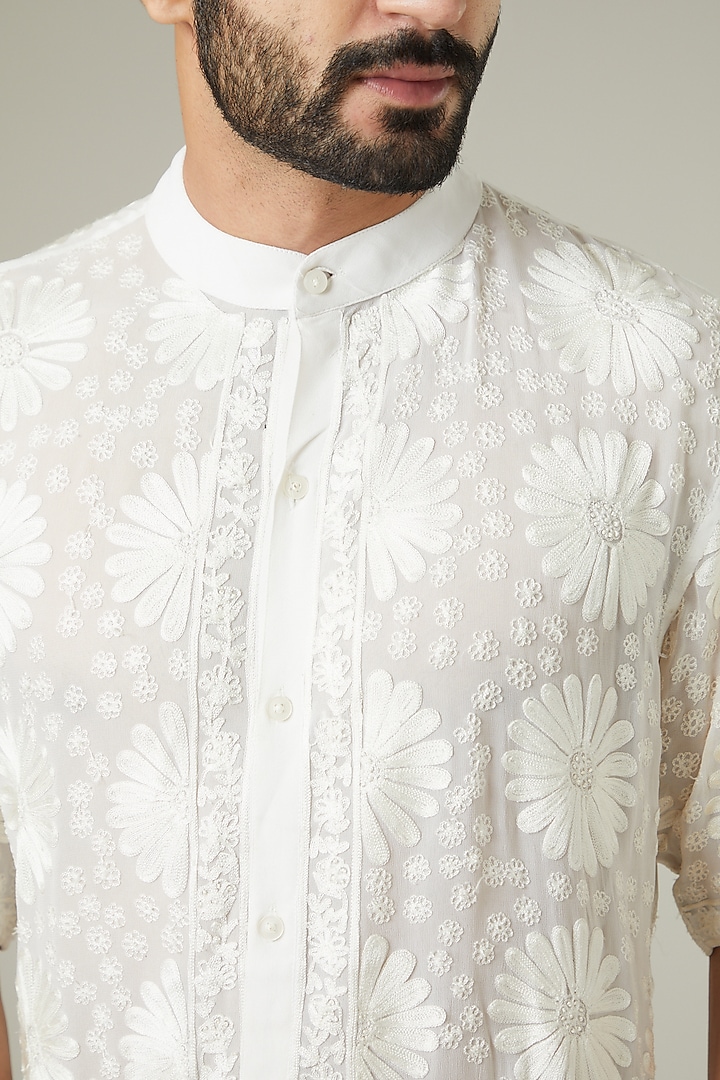 White Embroidered Wedding Shirt by Mehraab Men at Pernia's Pop Up Shop