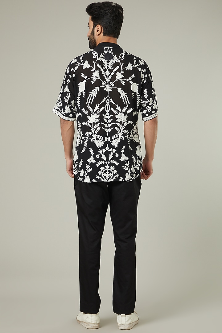 Black Georgette Embroidered Wedding Shirt by Mehraab Men at Pernia's Pop Up Shop