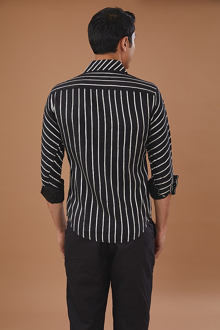 Black Satin Gota Embroidered Wedding Shirt by Mehraab Men at Pernia's Pop Up Shop