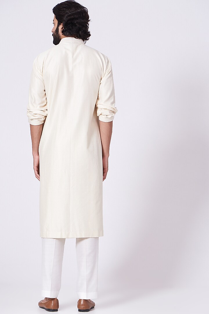 Off White Laser Cut Kurta Set by Mehraab Men at Pernia's Pop Up Shop