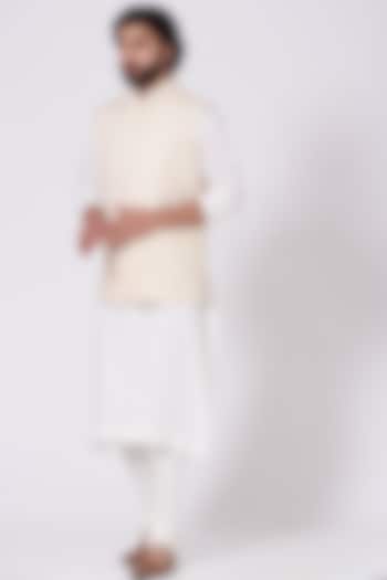 Ivory Kurta Set With Beige Bundi Jacket by Mehraab Men at Pernia's Pop Up Shop