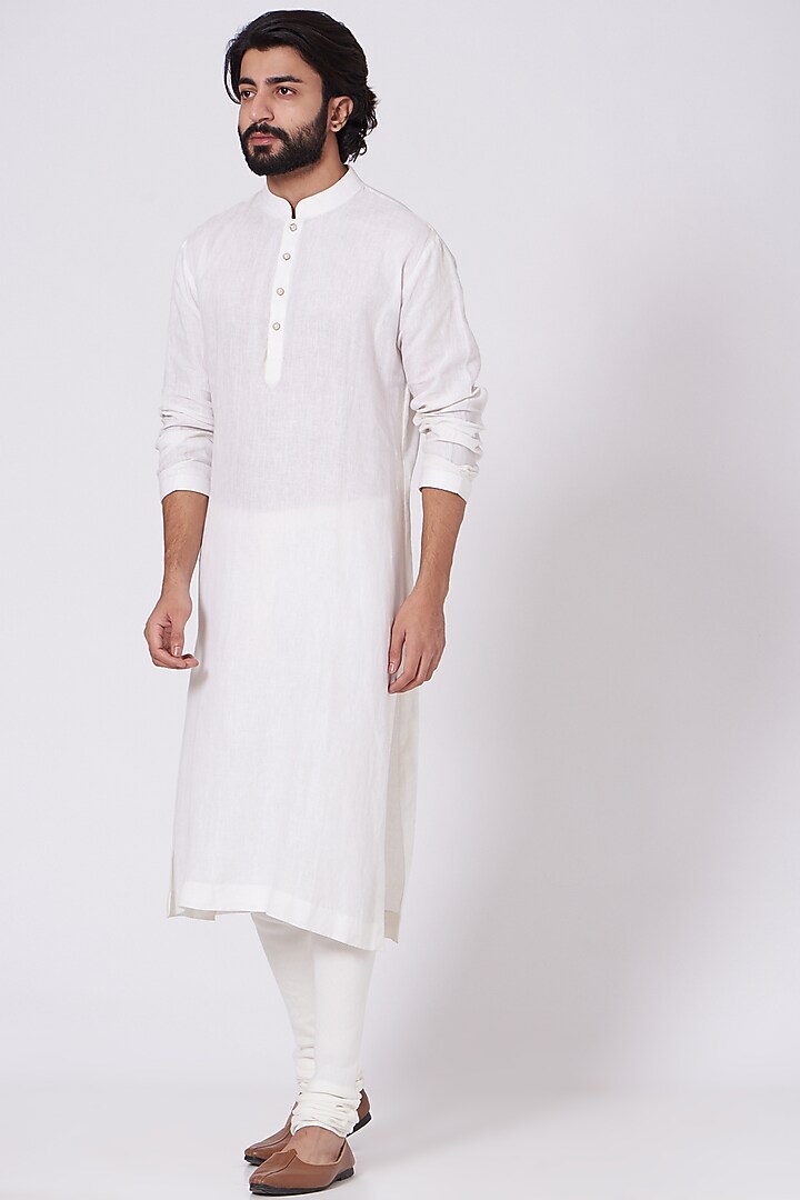 Ivory Kurta Set With Beige Bundi Jacket by Mehraab Men at Pernia's Pop Up Shop