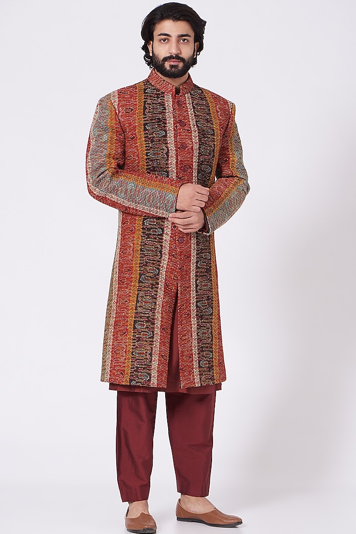 Multi-Colored Suiting Blend Groom Sherwani by Mehraab Men at Pernia's Pop Up Shop