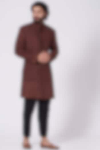 Black Embroidered Indo Western Groom Sherwani by Mehraab Men at Pernia's Pop Up Shop