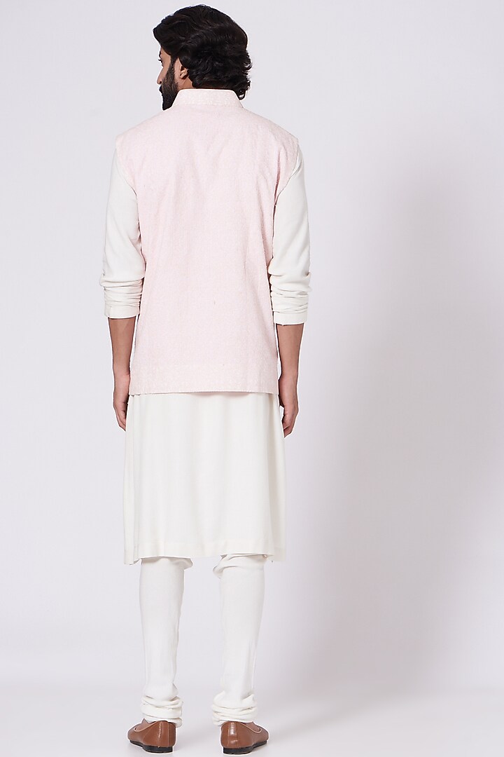 Pastel Pink Embroidered Bundi Jacket by Mehraab Men at Pernia's Pop Up Shop