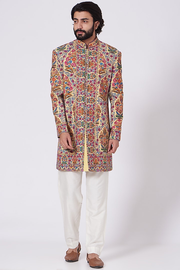 Multi-Colored Embroidered Indowestern Sherwani by Mehraab Men