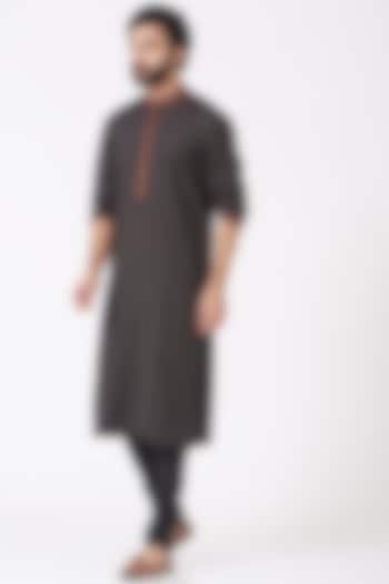 Black Cotton Silk Kurta Set by Mehraab Men at Pernia's Pop Up Shop