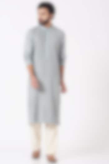 Grey Cotton Silk Kurta Set by Mehraab Men at Pernia's Pop Up Shop